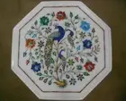 15" Inlay Semi Precious Stones Handmade Work White Corner Side Marble Table Top