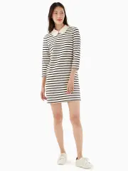 poplin collar striped tee dress