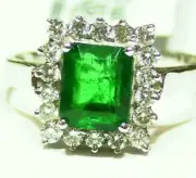 2.65CT 18K Gold Natural Round Cut Emerald Diamond Vintage Halo Engagement Ring