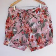 New Autograph Shorts 18 Womens Linen Blend Pink Red Green Floral Cuffed Belt