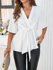 Devine Tied Front Peplum Blouse for Stylish Women