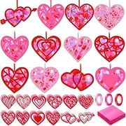 Marsui 36 Sets Valentine's Day Heart Paper Suncatcher Kits Valentine's Day Heart Tissue Craft Valentine's Day Heart Shape Craft Kit Valentines Heart Craft Decorations for Fun Home Actives