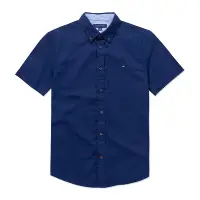 在飛比找Yahoo奇摩購物中心優惠-TOMMY 熱銷刺繡Logo短袖襯衫-藍色