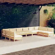10 Piece Garden Lounge Set with Cream Cushions Solid Pinewood vidaXL