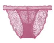 Victoria's Secret Noir Purple Floral Lace & Dot Mesh String Bikini Panty XL NWT