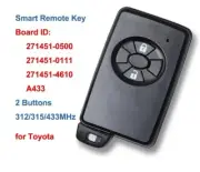 Smart Remote Key Fob for Toyota Corolla RAV4 Auris Vanguard Premio Mark X Zio