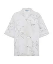 Prada Floral-Embroidered Drop Shoulder Sheer Shirt IT40,IT42,IT38 white