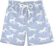 [Caihoyu] White Horse Boy's Swimming Trunks Youth Swimsuits 8T