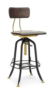 Industrial Bar Stool Chair Wooden Iron Swivel Height Adjustable - Gold Black