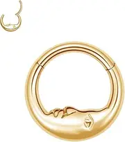 [MissNity] 16G Moon Face Clicker Hoop 316l Stainless Steel, Hinged Rings for Septum, Daith and Helix Earrings Piercing Jewelry, 8mm 10mm
