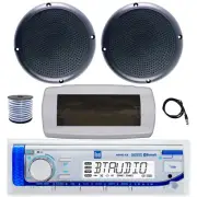 Dual Bluetooth Marine Receiver, Cover, Antenna,Wire, 2x 5.25" 20W Black Speaker