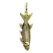 Hanging Fish Skeleton Charm with Black, 1.5 Inch Size by Manny Puig in 14k Yello