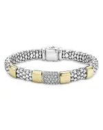 Lagos Sterling Silver & 18K Gold High Bar Diamond Bracelet, 7