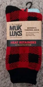 MUK LUKS Women's Thermal Sock Heat Retainers 3.0 TOG - NWT Black & Red Check