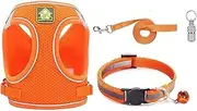 Roczential Cat Harness and Lead Set, Adjustable Escape Proof Vest, Soft Cat Collar Mesh Vest with Reflective Strips and Anti-Lost Pendant for Puppy Small Pets Walking Outdoor Activity (Orange, L)
