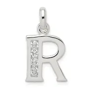 Sterling Silver White Cz Letter R Initial Pendant