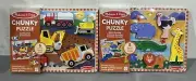 2 Melissa & Doug Wooden Chunky Puzzles, Construction and Safari