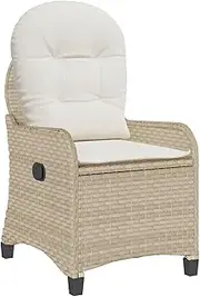 Camping Sunloungers Reclining Patio ChairsBeige Poly Rattan Recliner Chair with Cushion