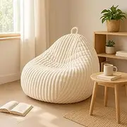 Honeydak Plush Bean Bag Chair Cover (No Filler) 300l Stuffed Animal Storage Bean Bag Chair Cover White Comfy Bean Bag Cover Without Filling for Home Bedroom Decor Organizing Plush Doll Textile Holder