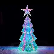 3D Rainbow Film Erected Holographic Polygon 180cm Christmas Tree with Star LED Glimmering Cosmic Effect Outdoor