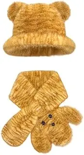[ESOMAVRIX] Cute Little Bear Ear Plush Hat and Scarf Set for Winter Warmth - Leopard Print Cross Scarf/231