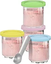 [SunshineFace] Ninja Creami Pints and Lids, 4 Pack Ice Cream Containers with Spoons Ninja Creami Deluxe Creami Pint Containers for NC501/ NC500 Series Ice Cream Maker