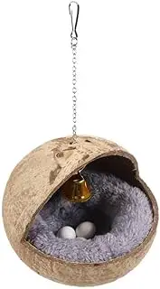 AIMALL Natural Coconut Shell Bird Nest with Plush Pad and Bell, Hanging Breeding House Cage Hammock Swing for Small Birds Parrot Budgerigar Canary Finch