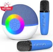 Mini Karaoke Machine Bluetooth Speaker 2 Mics MP3 Player Kids Party Gift Blue