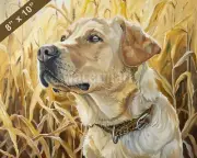 Labrador Retriever dog painting in a sunlit field of cor 8x10 Print