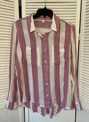 BP Nordstrom Womens S Pink Plum Button Down Shirt Stripe Blouse NWT $49