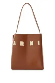 [MARNI] MARNI brown structured calfskin shopping bag with ivory details