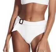 NEW Seafolly White Capri Sea Wide Side Retro Bikini Pant With Belt AU Size 18