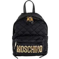 在飛比找Yahoo奇摩購物中心優惠-Moschino 品牌金色字母LOGO圖騰尼龍菱格紋後背包(