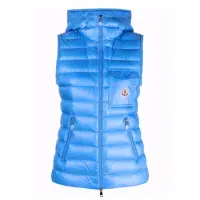 在飛比找momo購物網優惠-【MONCLER】女款 品牌LOGO 連帽羽絨背心-藍色(1