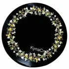 Unique Leaves Design Inlay Work Coffee Table Top Round Marble Patio Side Table
