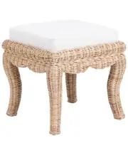 JONATHAN Y Rowan 19.7in Bohemian Designer Woven Rattan & Wood Vanity Stool