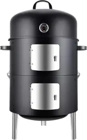 BBQ Smoker Charcoal Grill, Multi-Functional 17in Round Steel Outdoor Cooking