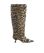 Ganni Leopard Print Pointed-Toe Knee-Length Boots 35,36,37,38,39,40 leopard color