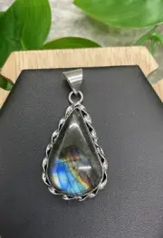2” Labradorite Gemstone Pendant & Bail 925 Silver Plated Handmade New B2255