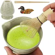 Ceramic Matcha Kit, Japanese Matcha Set Matcha Whisk Set Easy to Clean Elegant Green Matcha Kit Unique Handmade Matcha Kit Fashionable Matcha Whisk Holder Strainer for Matcha Lovers (Matcha Green)