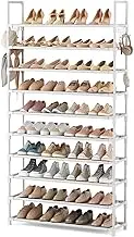 VTRIN 10 Tiers Shoe Rack Tall Large Capacity 50 Pairs Wide Shoe Organizer Sturdy Shoe Shelf for Entryway with Two Hooks Metal Shoe Storage for Closet, Bedroom, White
