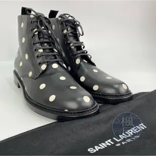 BRAND楓月 Saint Laurent YSL 聖羅蘭 黑白高筒點點靴子 短靴 黑色 皮革 女款 #36