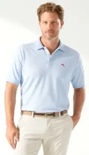 $89.50 Tommy Bahama Men's Emfielder 2.0 Short Sleeve Polo, Light Sky, S