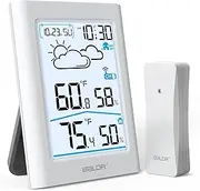 Indoor Outdoor Thermometer Wireless with Clock, Battery Powered Weather Station Indoor Outdoor, Portable Outside Temperature Monitor for Home Patio