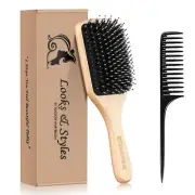 Hair Brush, Boar Bristle Paddle Hairbrush for Long Short Thick Thin Curly Str...