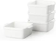 5 Inch Small Baking Dish, 16 Oz Small Casserole Dishes for Oven, Ceramic Square Baking Pan, Ramekins with Handles for Lasagna, Pasta, Casseroles, Desserts, Set of 4