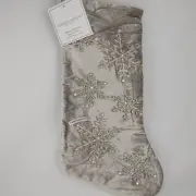 Christian Siriano Luxury Gray Silver Beaded 22" Christmas Stocking Snowflakes C