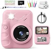 TIATUA Instant Camera Children, 48MP 3.0 Inch Screen Children's Camera Instant Camera with 32G Card, Printing Paper, 1080P Camera Children Instant Print, Children 3-12 Years