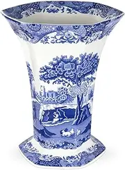 [Portmeirion] Blue Italian Collection Hexagonal Vase | 10.5 Inch Tall | Table Centerpiece Dcor for Home, Living Room, and Mantel | Blue & White | Made of Porcelain
