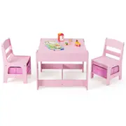 Babyjoy 3 in 1 Kids Table & Chair Set Toddler Painting Activity Table w/Reversible Tabletop & Storage Drawers Children Furniture Set Pink
